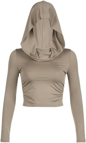 المرأة LovelyWholesale كم طويل Bodycon هوديس Ruched اقتصاص قمم البلوز in Saudi Arabia