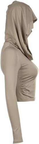 المرأة LovelyWholesale كم طويل Bodycon هوديس Ruched اقتصاص قمم البلوز in Saudi Arabia