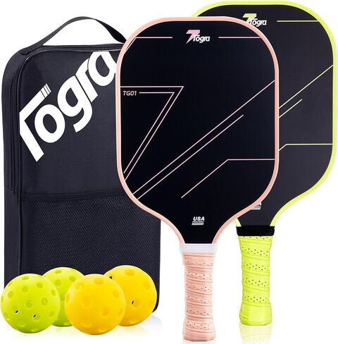 TOGRA Pickleball Paddles، مجموعة مجاذيف Pickleball من ألياف الكربون المعتمدة من USAPA مكونة من 2، مضارب كرة Pickleball خفيفة الوزن من الجرافيت مع 4 كرات Pickleball، 1 حقيبة Pickleball، مجداف كرة Pickleball للرجال والنساء in Saudi Arabia