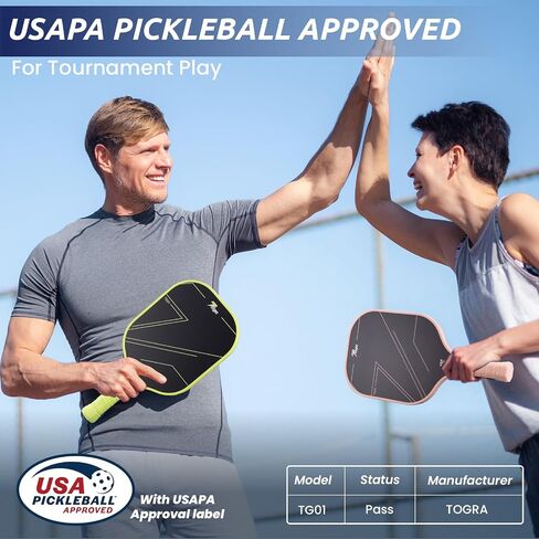 TOGRA Pickleball Paddles، مجموعة مجاذيف Pickleball من ألياف الكربون المعتمدة من USAPA مكونة من 2، مضارب كرة Pickleball خفيفة الوزن من الجرافيت مع 4 كرات Pickleball، 1 حقيبة Pickleball، مجداف كرة Pickleball للرجال والنساء in Saudi Arabia