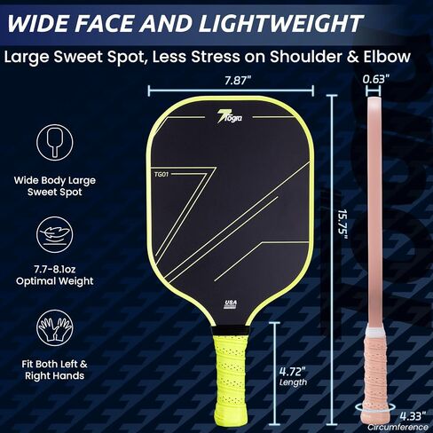 TOGRA Pickleball Paddles، مجموعة مجاذيف Pickleball من ألياف الكربون المعتمدة من USAPA مكونة من 2، مضارب كرة Pickleball خفيفة الوزن من الجرافيت مع 4 كرات Pickleball، 1 حقيبة Pickleball، مجداف كرة Pickleball للرجال والنساء in Saudi Arabia