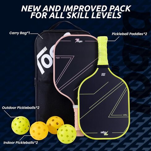 TOGRA Pickleball Paddles، مجموعة مجاذيف Pickleball من ألياف الكربون المعتمدة من USAPA مكونة من 2، مضارب كرة Pickleball خفيفة الوزن من الجرافيت مع 4 كرات Pickleball، 1 حقيبة Pickleball، مجداف كرة Pickleball للرجال والنساء in Saudi Arabia