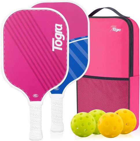 TOGRA Pickleball Paddles، مجموعة مجاذيف Pickleball من ألياف الكربون المعتمدة من USAPA مكونة من 2، مضارب كرة Pickleball خفيفة الوزن من الجرافيت مع 4 كرات Pickleball، 1 حقيبة Pickleball، مجداف كرة Pickleball للرجال والنساء in Saudi Arabia