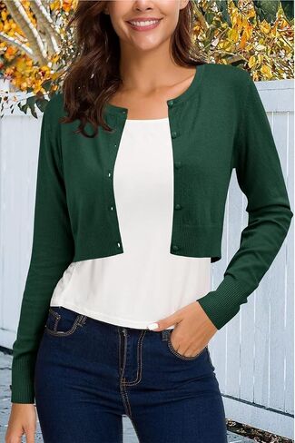 Newshows Cropped Cardigan Sweaters for Women 2023 Crew Neck Button Down Open Front Knit Bolero Shrugs in Saudi Arabia