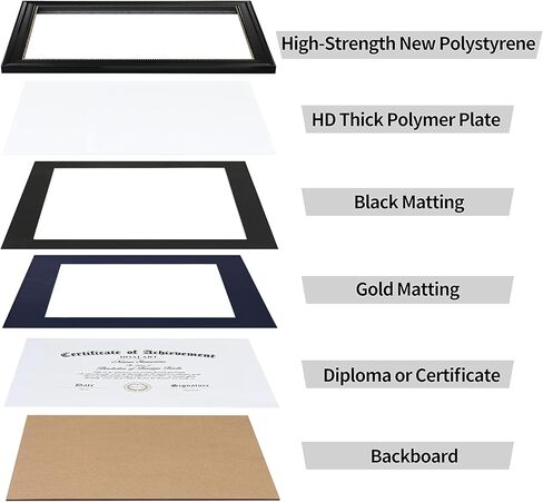 إطار دبلوم 8.5 × 11 شاشة سوداء كلاسيكية مقاس 8.5 × 11 بوصة مع حصيرة سوداء فوق الذهب أو مستند وشهادة مقاس 11 × 14 بدون حصيرة، أدوات تعليق من الخرز الذهبي متضمنة، سطح الطاولة in Kuwait