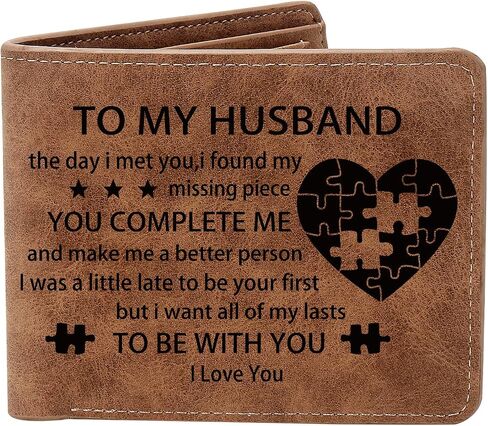 To My Husband Gifts,Leather Wallet for Men,Engraved Personalized Leather Wallet,Birthday Gift Father's Day Gift Anniversary Valentines Day Gifts (The day i met you) in Saudi Arabia