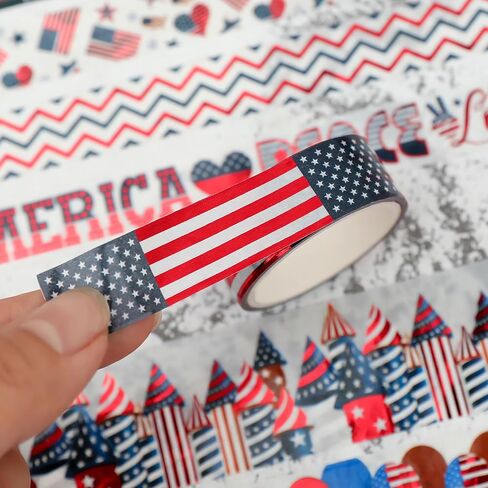 مجموعة أشرطة واشي في الرابع من يوليو من AEBORN - أشرطة زخرفية من رقائق معدنية مع خطوط نجوم باللون الأحمر والأبيض والأزرق والعلم الأمريكي، مثالية لتدوين الرصاصات والحرف اليدوية في يوم الاستقلال in Kuwait