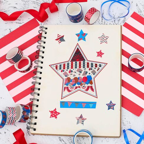 مجموعة أشرطة واشي في الرابع من يوليو من AEBORN - أشرطة زخرفية من رقائق معدنية مع خطوط نجوم باللون الأحمر والأبيض والأزرق والعلم الأمريكي، مثالية لتدوين الرصاصات والحرف اليدوية في يوم الاستقلال in Kuwait