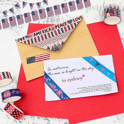 مجموعة أشرطة واشي في الرابع من يوليو من AEBORN - أشرطة زخرفية من رقائق معدنية مع خطوط نجوم باللون الأحمر والأبيض والأزرق والعلم الأمريكي، مثالية لتدوين الرصاصات والحرف اليدوية في يوم الاستقلال in Kuwait