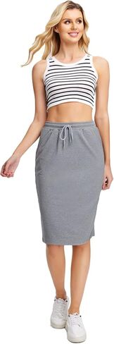 Verdusa Women's Drawstring Elastic Waist Midi Bodycon Skirt with Pocket in Saudi Arabia