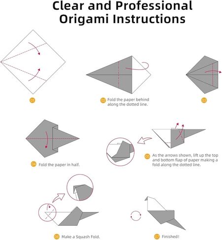 MiDeer Colorful Origami Kit 50 Pcs, Origami Paper for Kids with Craft Guiding Book, Step by Step Origami Book Origami Kit for Beginners for Toddlers, Brain Development Origami Set for Kids - Level 01 in Kuwait