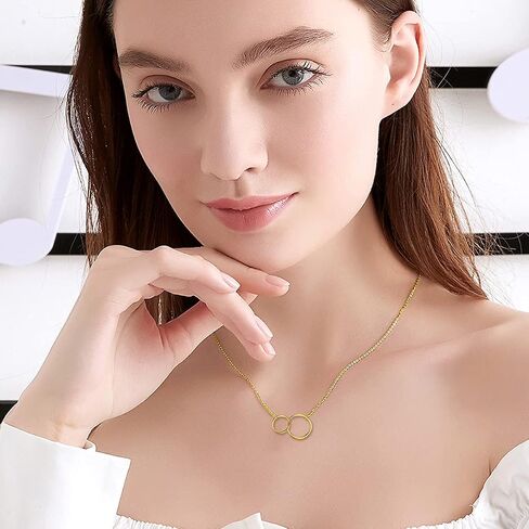 Mothers Day Gifts for Mom 14K Gold Interlocking Circle Necklace Two Circles Mother Daughter Necklace Mom Jewelry for Women Daughter Sister in Saudi Arabia