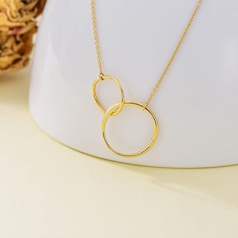 Mothers Day Gifts for Mom 14K Gold Interlocking Circle Necklace Two Circles Mother Daughter Necklace Mom Jewelry for Women Daughter Sister in Saudi Arabia