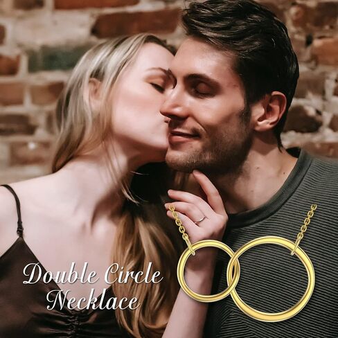 Mothers Day Gifts for Mom 14K Gold Interlocking Circle Necklace Two Circles Mother Daughter Necklace Mom Jewelry for Women Daughter Sister in Saudi Arabia