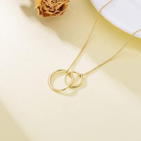 Mothers Day Gifts for Mom 14K Gold Interlocking Circle Necklace Two Circles Mother Daughter Necklace Mom Jewelry for Women Daughter Sister in Saudi Arabia
