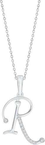 Elmas 925 Sterling Silver Round White Diamond A-Z Letter Alphabet Initial Pendant for Women with 18+2 Inch Cable Chain in Saudi Arabia