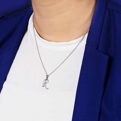 Elmas 925 Sterling Silver Round White Diamond A-Z Letter Alphabet Initial Pendant for Women with 18+2 Inch Cable Chain in Saudi Arabia