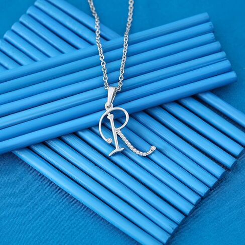 Elmas 925 Sterling Silver Round White Diamond A-Z Letter Alphabet Initial Pendant for Women with 18+2 Inch Cable Chain in Saudi Arabia