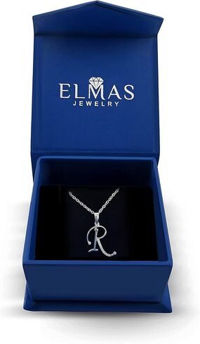 Elmas 925 Sterling Silver Round White Diamond A-Z Letter Alphabet Initial Pendant for Women with 18+2 Inch Cable Chain in Saudi Arabia