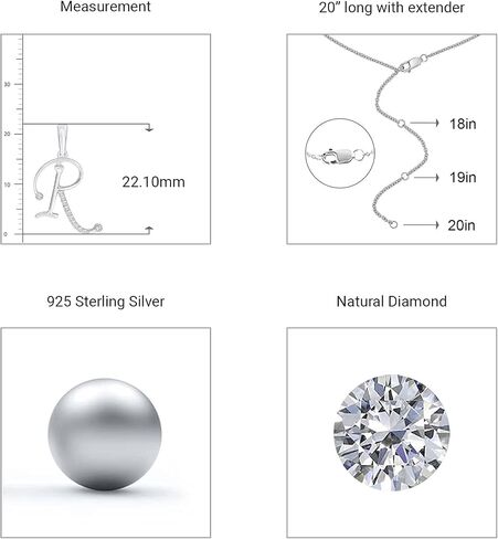 Elmas 925 Sterling Silver Round White Diamond A-Z Letter Alphabet Initial Pendant for Women with 18+2 Inch Cable Chain in Saudi Arabia