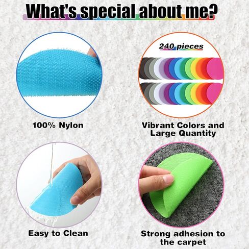 240 قطعة من علامة السجاد المنقطة على الأرض، علامة دائرة للسجاد لديكور الفصل الدراسي، مستلزمات معلم المدرسة الابتدائية، ديكور الفصل الدراسي للحضانة الابتدائية، 4 بوصة (متعدد الألوان) in Kuwait