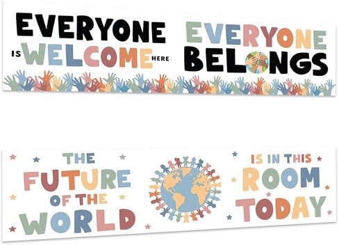 Andaz Press 13"x48" We Are A Team Classroom Banner Poster Sign for Teachers Bulletin Board Door Wall Decor Diversity Theme Boho Rainbow Decorations for Preschool Elementary Middle School, 2-Pack in Saudi Arabia