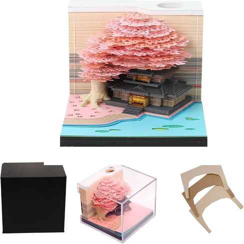 3D Notepad,3D Memo Pad Carving Art Notepad DIY Carved Non-Stick 3D Gifts Desk Decoration for Stationery and Office Supplies (Pink Tree House) in Saudi Arabia