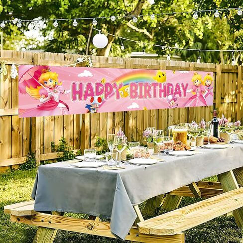 لافتة حفل عيد ميلاد الأميرة الخوخ، ديكور حفلات بطابع الأميرة الخوخ، لافتة لافتة للحديقة للاستخدام الداخلي والخارجي in Kuwait