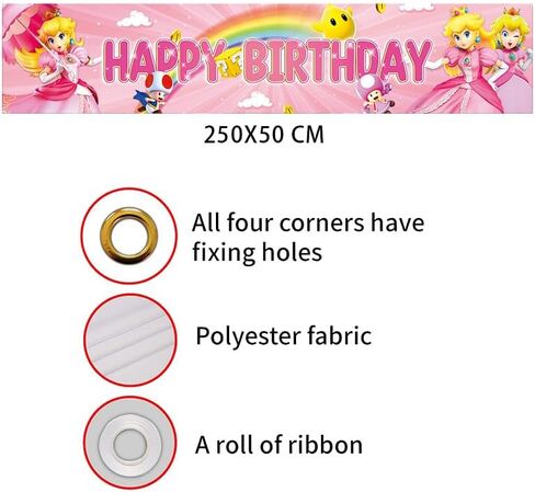 لافتة حفل عيد ميلاد الأميرة الخوخ، ديكور حفلات بطابع الأميرة الخوخ، لافتة لافتة للحديقة للاستخدام الداخلي والخارجي in Kuwait