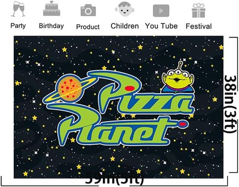 Pizza Planet Backdrop for Birthday Party Supplies Photo Backgrounds Toy Story Birthday Theme Baby Shower Banner 59x38in in Saudi Arabia