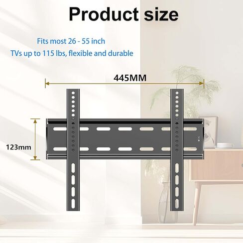 حامل تلفزيون ثابت على الحائط لمعظم أجهزة التلفاز المنحنية المسطحة LED LCD OLED مقاس 26-55 بوصة، 32 42 43 50 بوصة حامل تلفزيون على الحائط فائق النحافة بحد أقصى VESA 400 × 400 مم يتحمل ما يصل إلى 115 رطلاً حامل تلفزيون عالمي منخفض المستوى in Kuwait