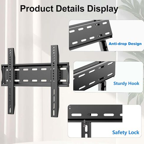 حامل تلفزيون ثابت على الحائط لمعظم أجهزة التلفاز المنحنية المسطحة LED LCD OLED مقاس 26-55 بوصة، 32 42 43 50 بوصة حامل تلفزيون على الحائط فائق النحافة بحد أقصى VESA 400 × 400 مم يتحمل ما يصل إلى 115 رطلاً حامل تلفزيون عالمي منخفض المستوى in Kuwait