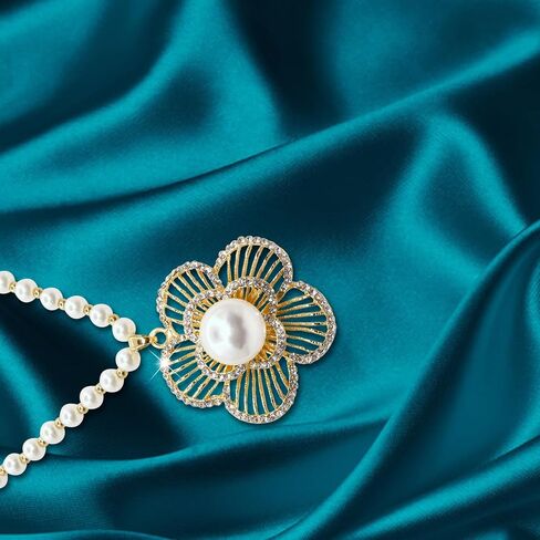 Long Crystal Flower Pendant Necklace for Women Large Rhinestone Floral Pendant Pearl Beaded Necklaces Gold Plated Sweater Statement Necklace Fashion Jewelry for Women Girl in Saudi Arabia