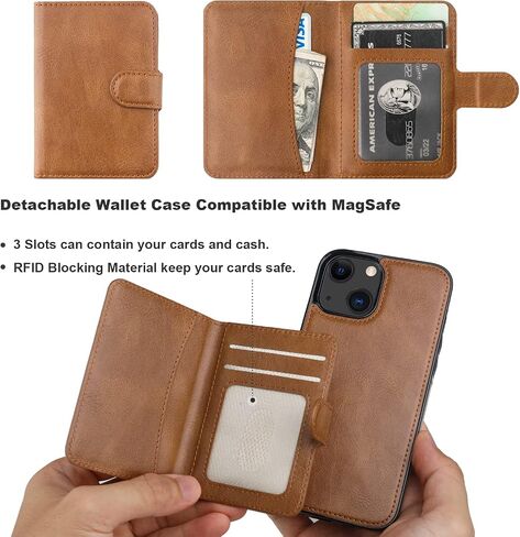 حافظة محفظة Bocasal لهاتف iPhone 13/14 متوافقة مع MagSafe المغناطيسي RFID حافظة قابلة للفصل من جلد البولي يوريثان الفاخر مع فتحات للبطاقات وحامل مسند وشحن لاسلكي 6.1 بوصة (بني) in Saudi Arabia