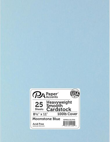 PA Paper Accents Heavyweight Smooth Cardstock 8.5" x 11" Moon Blue, 100lb colored cardstock paper for card making, scrapbooking, printing, quilling and crafts, 25 piece pack in Saudi Arabia