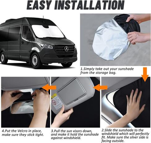 Bestview Windshield Sun Shade for 2007-2024 Merce-des Benz Sprinter, Front Window Sunshade Sun Visor Protector Block UV Rays Heat, Foldable 2 Layers 210T in Saudi Arabia