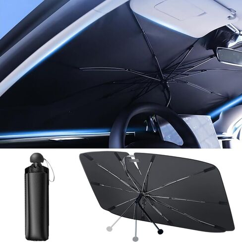 مظلة شمسية جديدة مطورة للزجاج الأمامي للسيارة، مظلة عاكسة للحماية من الشمس للسيارة الداخلية قابلة للطي من الألومنيوم النانوي، مظلات تبريد لسيارة الدفع الرباعي، متوسطة (56 بوصة طول × 33 بوصة عرض) in Kuwait