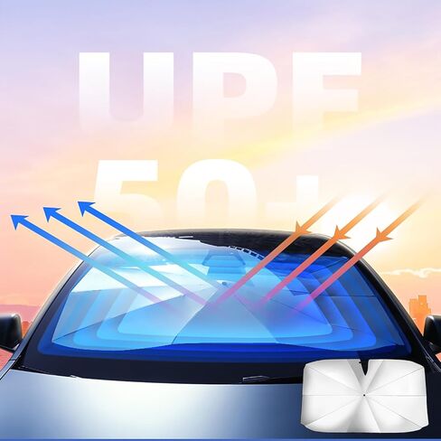 مظلة شمسية جديدة مطورة للزجاج الأمامي للسيارة، مظلة عاكسة للحماية من الشمس للسيارة الداخلية قابلة للطي من الألومنيوم النانوي، مظلات تبريد لسيارة الدفع الرباعي، متوسطة (56 بوصة طول × 33 بوصة عرض) in Kuwait