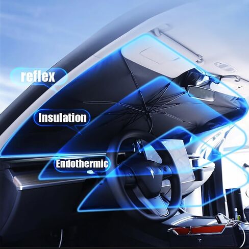 مظلة شمسية جديدة مطورة للزجاج الأمامي للسيارة، مظلة عاكسة للحماية من الشمس للسيارة الداخلية قابلة للطي من الألومنيوم النانوي، مظلات تبريد لسيارة الدفع الرباعي، متوسطة (56 بوصة طول × 33 بوصة عرض) in Kuwait