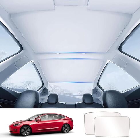 Tesla Model 3 Roof Sunshade, Foldable No-Sag Design Ice Crystal Sunshade for Tesla Model 3 2017-2023 Front & Rear Top Windows Sun Shade Windshield and Sunroof to Block UV and Keep Cooling in Saudi Arabia