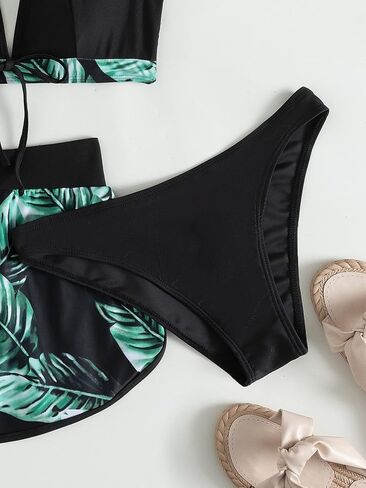 GORGLITTER Women's 3 Piece Tropical Swimsuit Triangle Halter Tops High Waisted Thong Bikini Set with Swim Shorts in Saudi Arabia