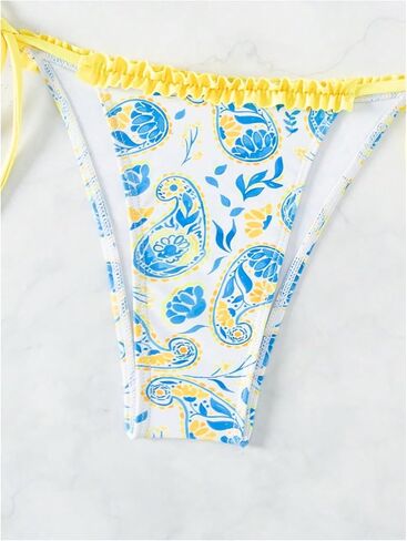 WDIRARA Women's 2 Piece Floral Halter Ruffled Trim Triangle Swimsuit Tie Back Cheeky Bikini Set in Saudi Arabia