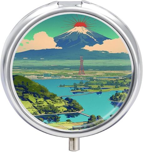 Round Pill Box Pill Case,3 Compartment Medicine,Portable Pocket Pill Box Dispenser for Purse Vitamin Fish Oil Compartments Container Medicine Box (Beautiful Snow-Capped Mountains), Small in Saudi Arabia