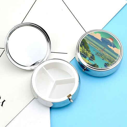 Round Pill Box Pill Case,3 Compartment Medicine,Portable Pocket Pill Box Dispenser for Purse Vitamin Fish Oil Compartments Container Medicine Box (Beautiful Snow-Capped Mountains), Small in Saudi Arabia