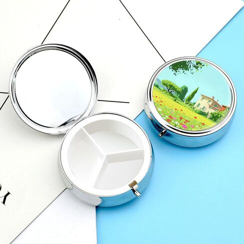 Round Pill Box Pill Case,3 Compartment Medicine,Portable Pocket Pill Box Dispenser for Purse Vitamin Fish Oil Compartments Container Medicine Box (Beautiful Snow-Capped Mountains), Small in Saudi Arabia
