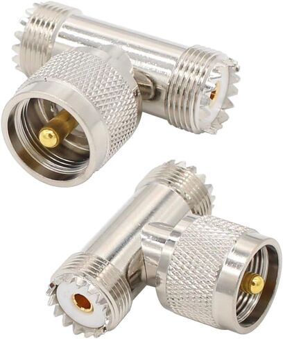 UHF Spitter Connector 2-Pack، UHF ذكر إلى ثنائي UHF أنثى محول محوري T شكل للكابل المحوري هام راديو CB هوائي in Saudi Arabia