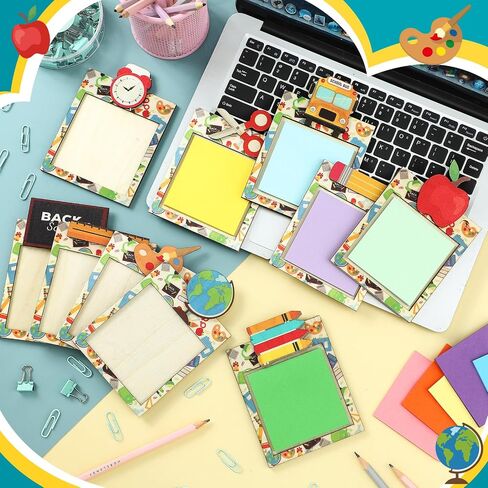 20 Pcs Back to School Gifts 10 Wooden Sticky Notes Holder with 10 Sticky Notes Appreciation Gift Bulk Desk Sticky Note Pad Holder Sticky Note Dispensers for Kid Teacher Classroom in Saudi Arabia