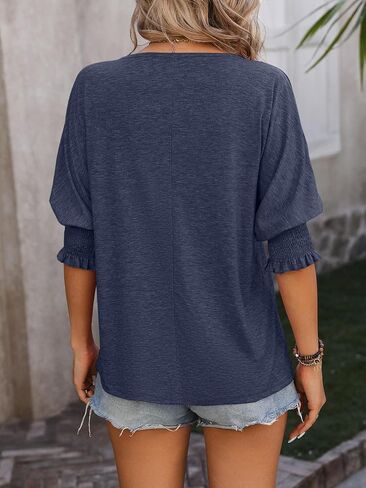 TAKEYAL Women's 2024 Fashion 3/4 Sleeve V Neck T-Shirts Cute Spring Summer Business Dressy Blouses Solid Basic Tee Tops in Kuwait