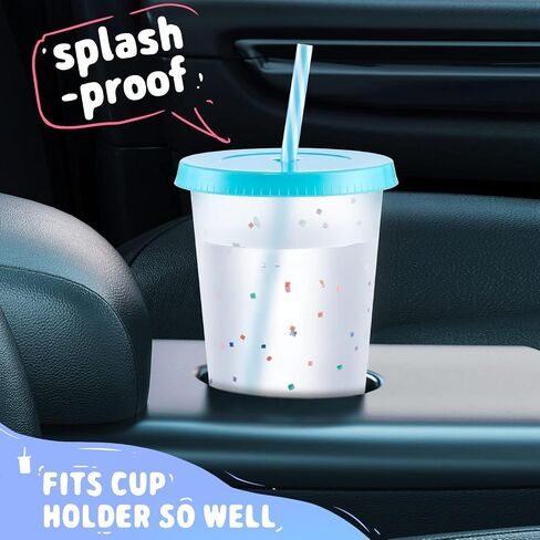 Meoky Confetti Color Changing Cups with Lids and Straws for Iced Coffee, Party, Pool - 6 Pack 24oz Reusable Plastic Tumblers for Kids and Adults in Saudi Arabia