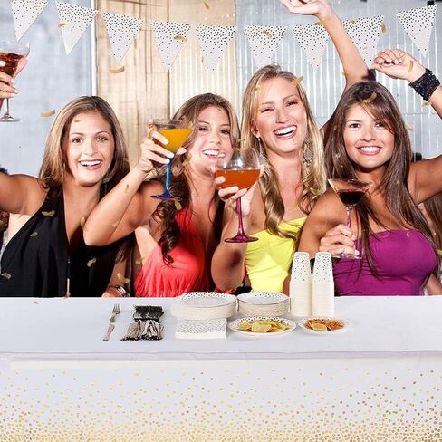 2 Pack Black Plastic Tablecloth Disposable Black and Gold Tablecloth for Rectangle Tables 54" x 108" Party Decorations Birthday Thanksgiving Christmas Valentines Wedding Outdoor BBQ Picnic (Black) in Kuwait